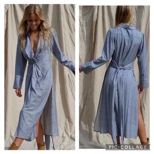 Jen's Pirate Booty Colisse Washed Blue Floral Midi Dress Boho Cottage - Small